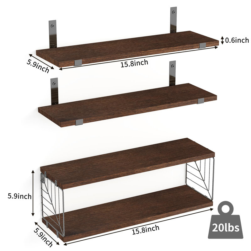 3+1 Tier Bathroom Floating Shelves Over Toilet, 15.8In Farmhouse Rustic Wood Shelves, Wall Decor For Bathroom, Living Room,Bedroom And Kitchen (Dark Brown)