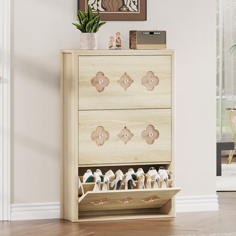 Armoire à chaussures avec 3 tiroirs rabattables, armoire à chaussures mince autoportante, 21.3" H x 45.3" W x 10.24" D