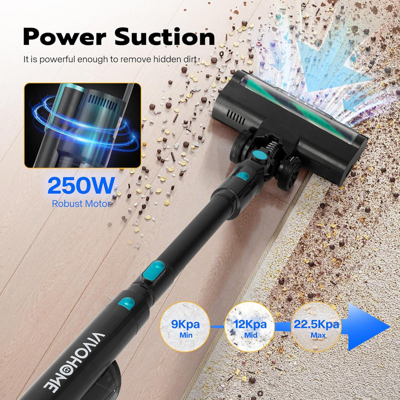 Aspirateur balai sans fil 22,5 Kpa avec 3 modes d'aspiration