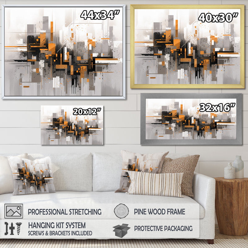 Rayures orange, orange et gris, Cadre doré à une seule photo, H 30 po x l 40 po x P 1,5 po