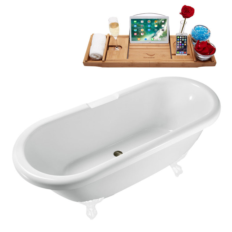 66.9'' x 29.1'' Soaking Acrylic Bathtub, Glossy White, Brushed Nickel
