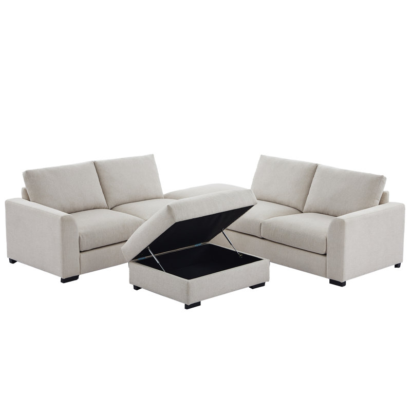 Canapé 6 pièces avec accoudoirs rembourrés 6 pièces, Lin beige