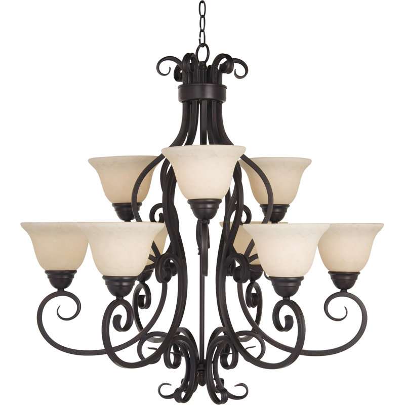 Lustre à niveaux ombrés 9 lumières Amelia, Bronze huilé