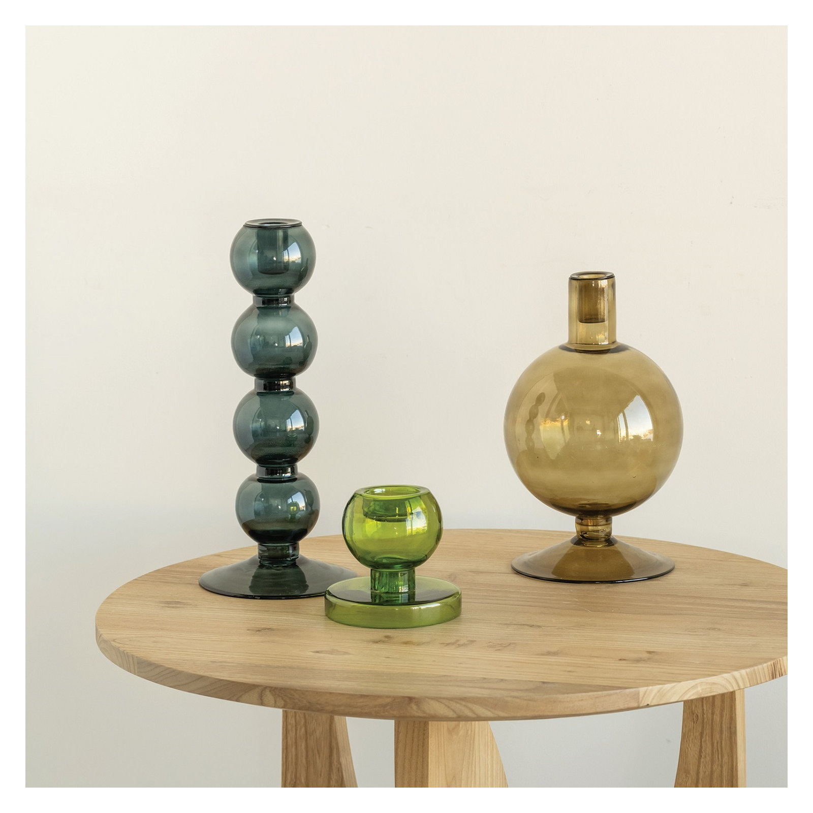 Geri 12.2" Glass Tabletop Candlestick, Cameo
