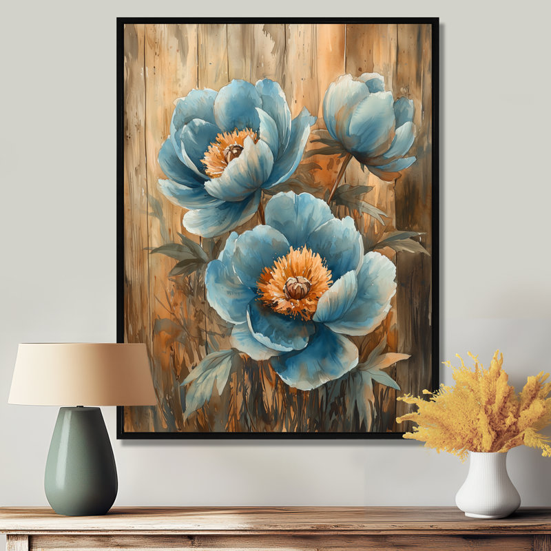 Pivoines bleues dans la basse-cour II - pivoines, art mural, Noir, Impression encadrée sans passe-partout, H 20 po x l 12 po