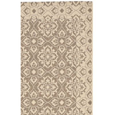 Tapis brun et brun clair pour l'intérieur et l'extérieur à motif floral Arneshia