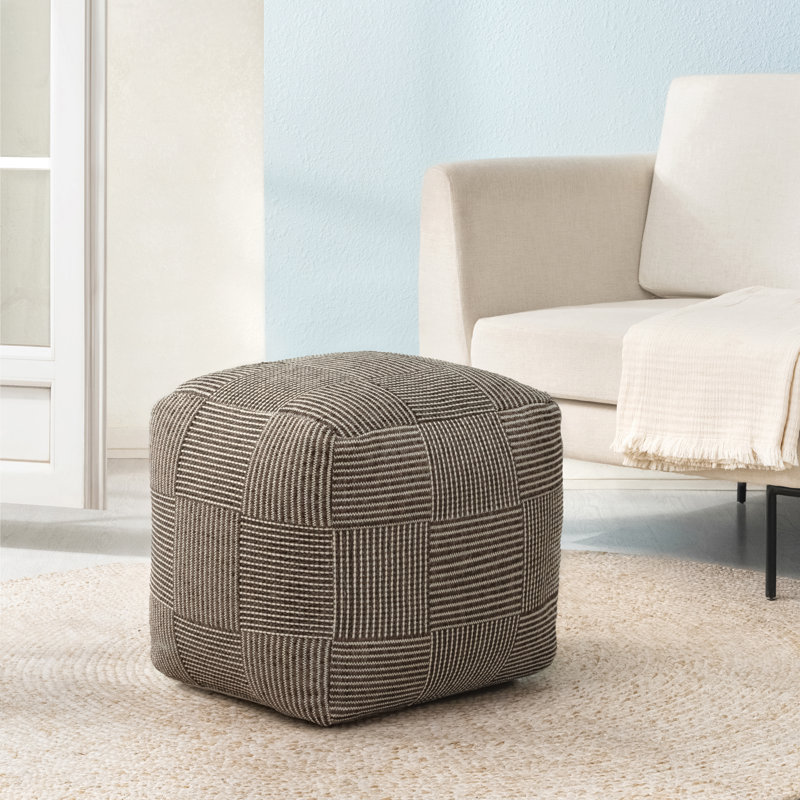 Marta 20" Mocha Grid Upholstered Pouf Ottoman, Brown