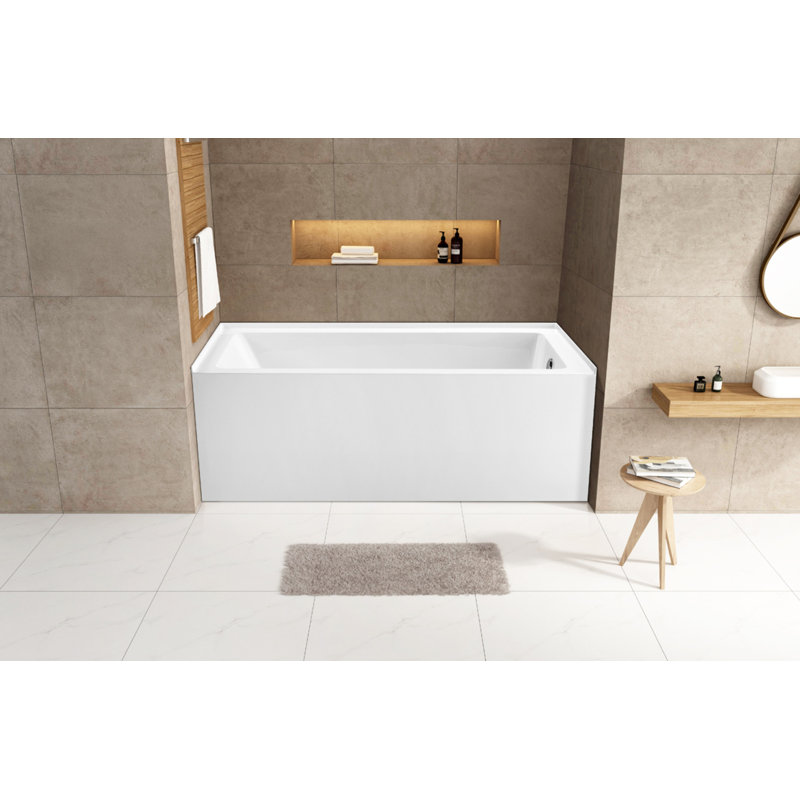 Kingston Brass Aqua Eden 60-Inch Acrylic Rectangular 3-Wall Alcove Tub, Hand Drain Hole, Right