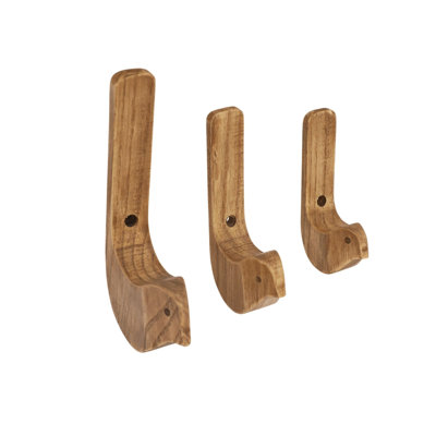 Ensemble de 3 crochets muraux en bois sculpté bruns 57,92 po