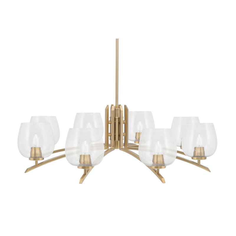 Kurve 8 Light Chandelier Shown In New Age Brass Finish With 6" Bubble Glass, Clear