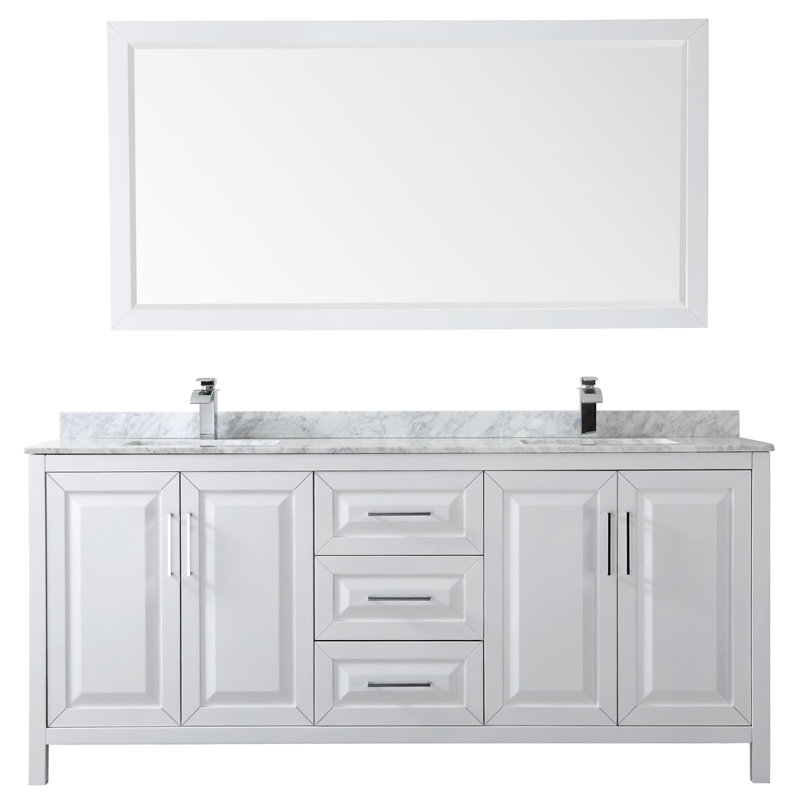 Daria 80'' W Double Vanity, White, Polished Chrome, Carrara Cultured Marble