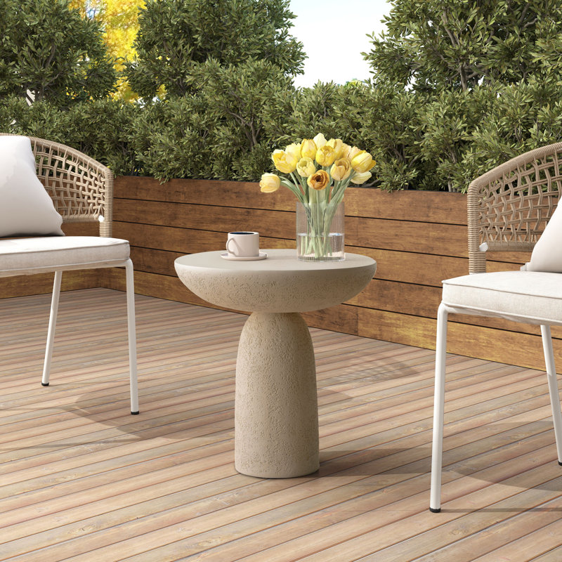 Pedestal Cylinder Fiberglass Side Table, Ivory