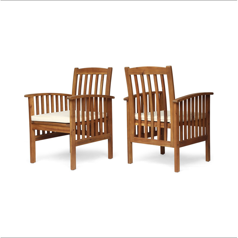 Chaise de salle à manger en acacia, 2 pièces avec 2 coussins, Beige, Brun