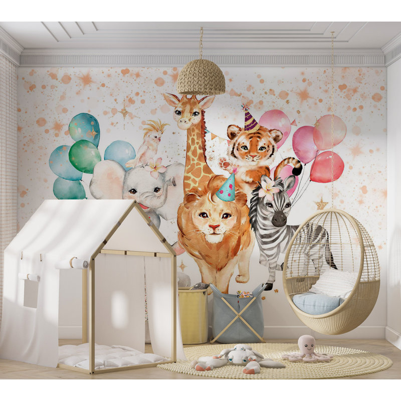 Papier peint pour enfants - Animaux heureux, L 68 po x l 98 po