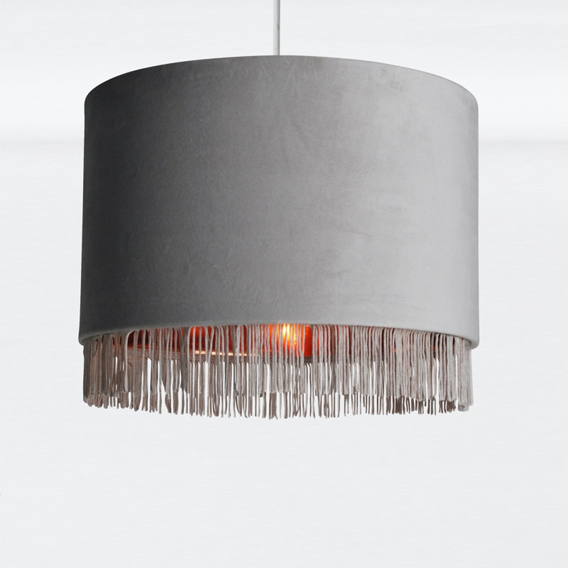 23cm H Velvet Drum Pendant Shade, Grey