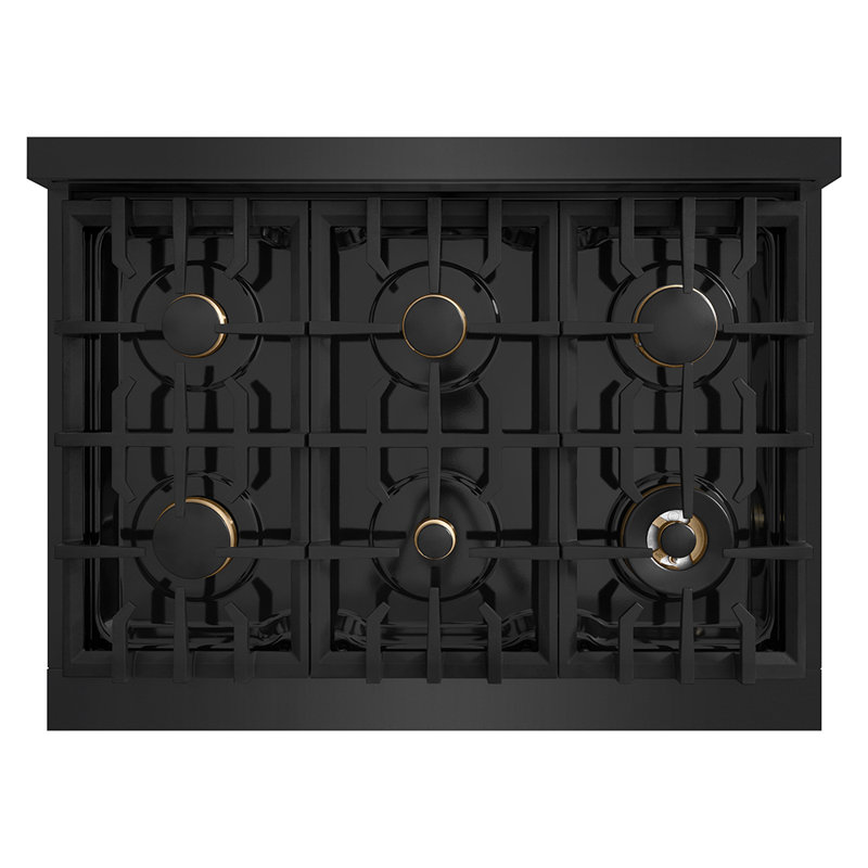 Autoportant ZLINE 36 po avec 6 brûleurs en acier inoxydable noir et accents bronze, Noir / or