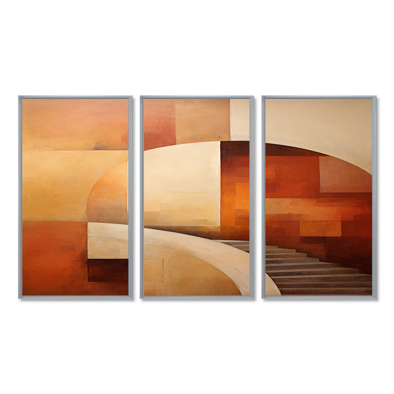 Escalier vers l'autre côté - ensemble de décorations murales abstraites, Cadre argenté flottant, H 28 po x l 36 po x P 1 po
