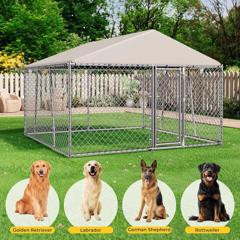 Grand chenil d'extérieur 10 pi avec toit, chenil extérieur avec housse imperméable, H 51,2 po x l 120 po x P 120 po