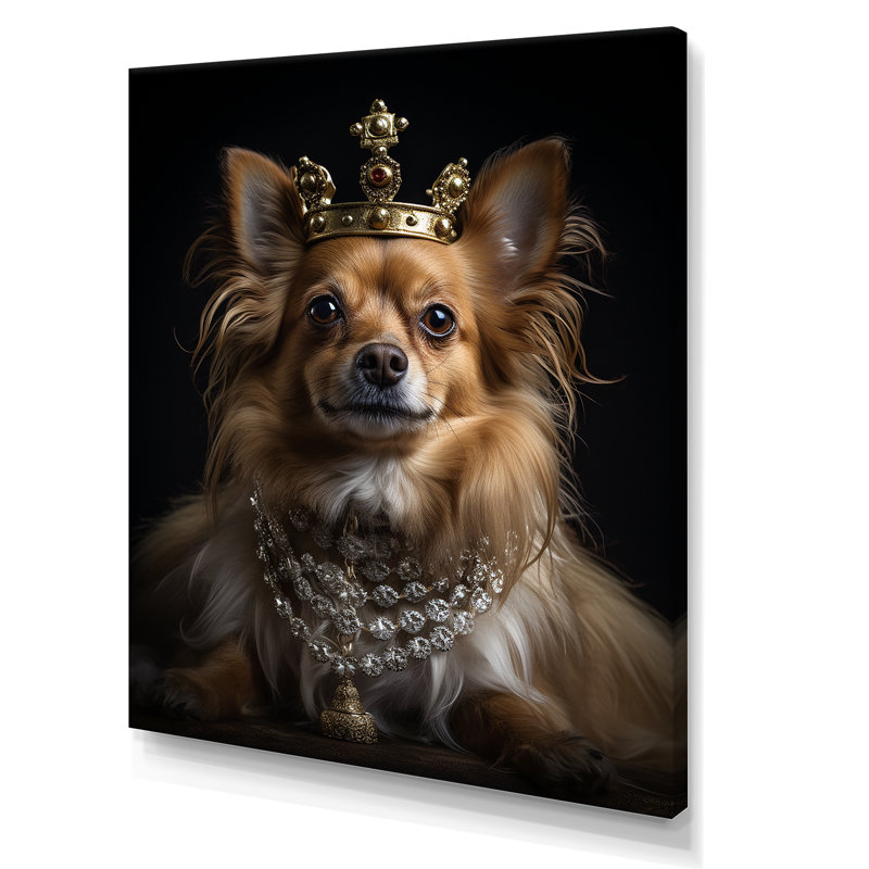 Chien de Poméranie couronné Royal Hound - chien, art mural, Toile tendue, H 20 po x l 12 po