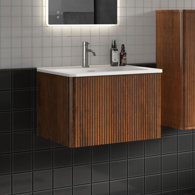 Ensemble de meuble-lavabo mural simple 24 po avec dessus et trop-plein Hannemarie, pré-assemblé 