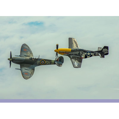 " P-51 Mustang And Spitfire WW2 Military Airplane In Flight "