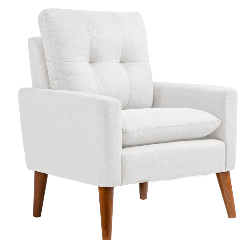 Chaise d'appoint rembourrée en lin avec pieds en bois Bernay, Lin beige