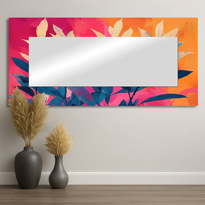 Jungle électrique en couleurs néon Pop Art I - miroir à plantes pour décoration murale - imprimé sur métal, 28 po x 60 po