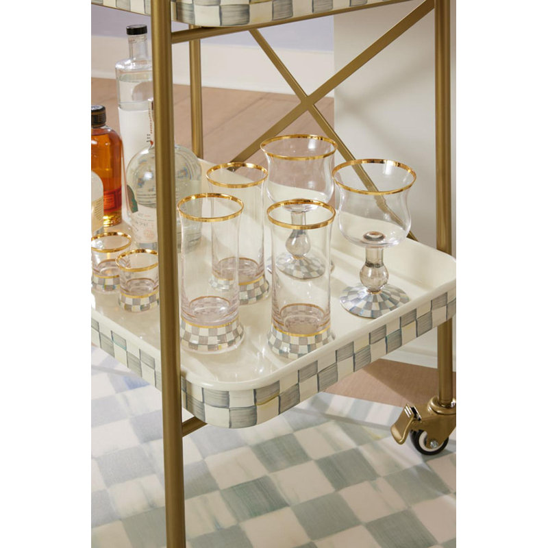 Royal Check 2-Tier Kitchen Cart, Brass/Gray/White