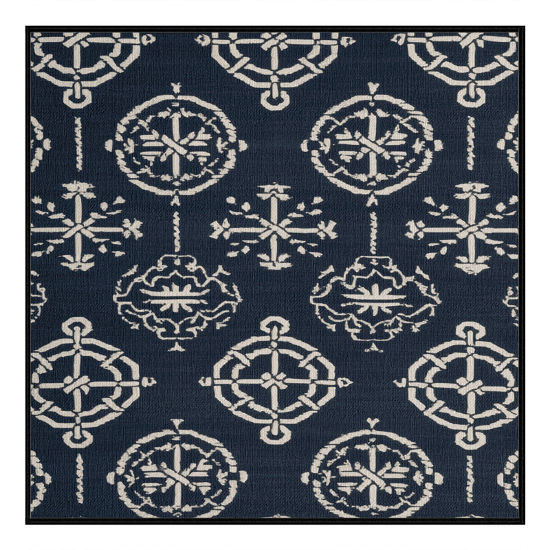  Tapis bleu marine et blanc lavable, Carré 5 pi