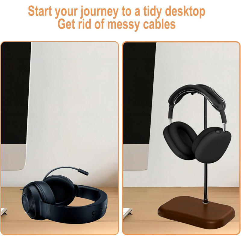 17 Stories Headphone Stand Wood For Desk Walnut Wood Headphone
