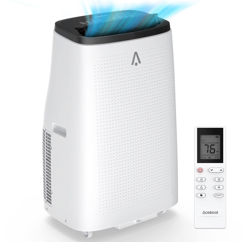 Climatiseur portatif 3 en 1 14 000 BTU, refroidissant jusqu'à 750 pieds carrés Pieds, blanc / gris, Noir / blanc