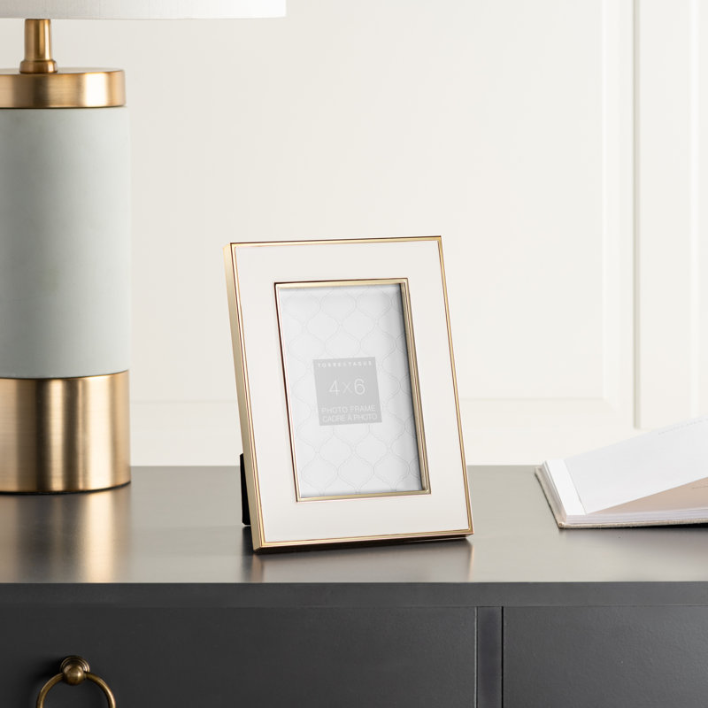 Gold and White Enamel 4x6 Tabletop Picture Frame