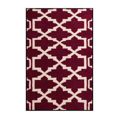 Machine Washable Trellis Red Area Rug