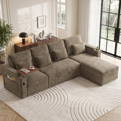 Canapé-lit convertible 4 places 108 pouces en chenille avec fauteuil inclinable électrique, ports de chargement USB, plateau latéral, porte-gobelet et rangement