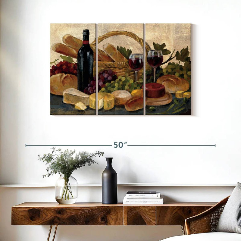 Ensemble de 3 bouteilles de vin sur toile Tuscan Evening, H 24 po x l 38 po x P 1,25 po