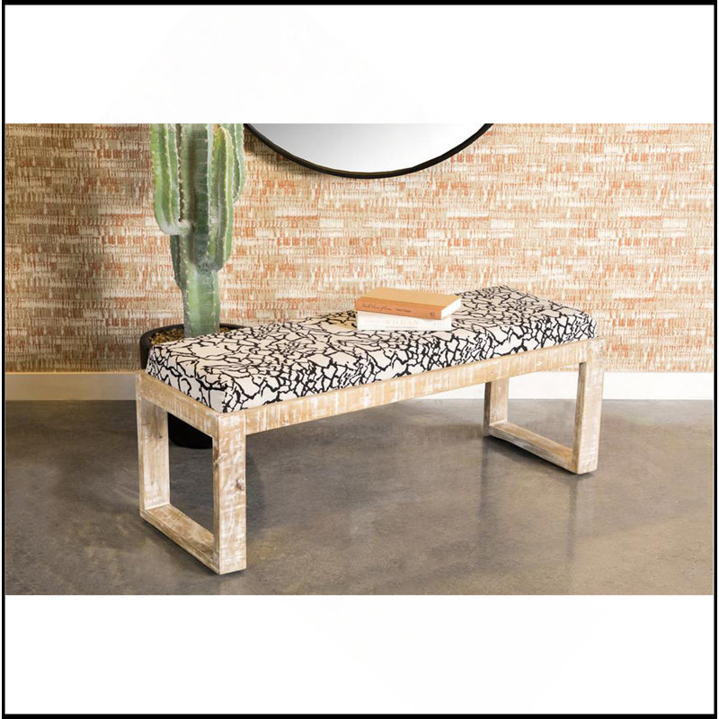Banc d'appoint blanc avec pieds en traîneau et tissu abstrait doux