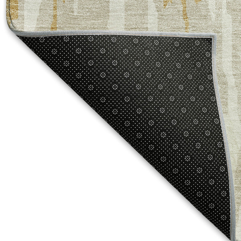 Premium Machine Washable Prisco Gold Rug, Rectangle 1'8" x 2'6"