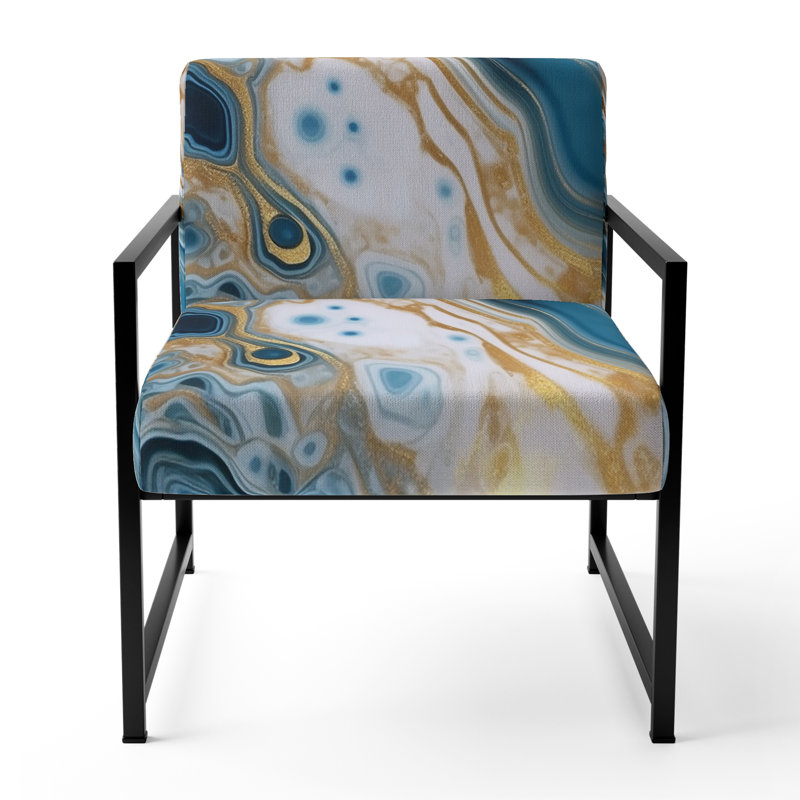 Blue and White Marble Dreams - Upholstered Contemporary Arm Chair, Modern Abstract Accent Chair, Black
