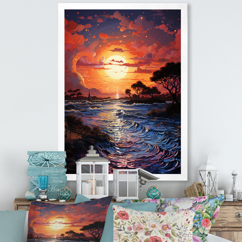 Maegann Sunset Sunset Reverie Pointillism II, Cadre photo blanc, H 32 po x l 16 po x P 1 po