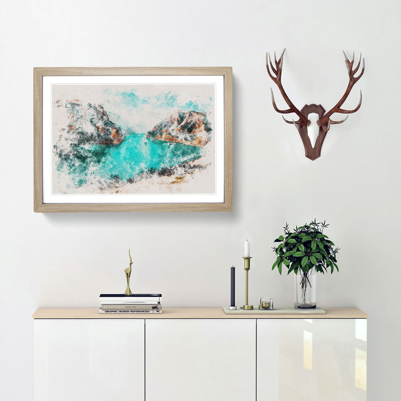 Lake Between the Mountains - Picture Frame Painting Print, 36cm H x 48cm W x 2cm D, Oak Framed