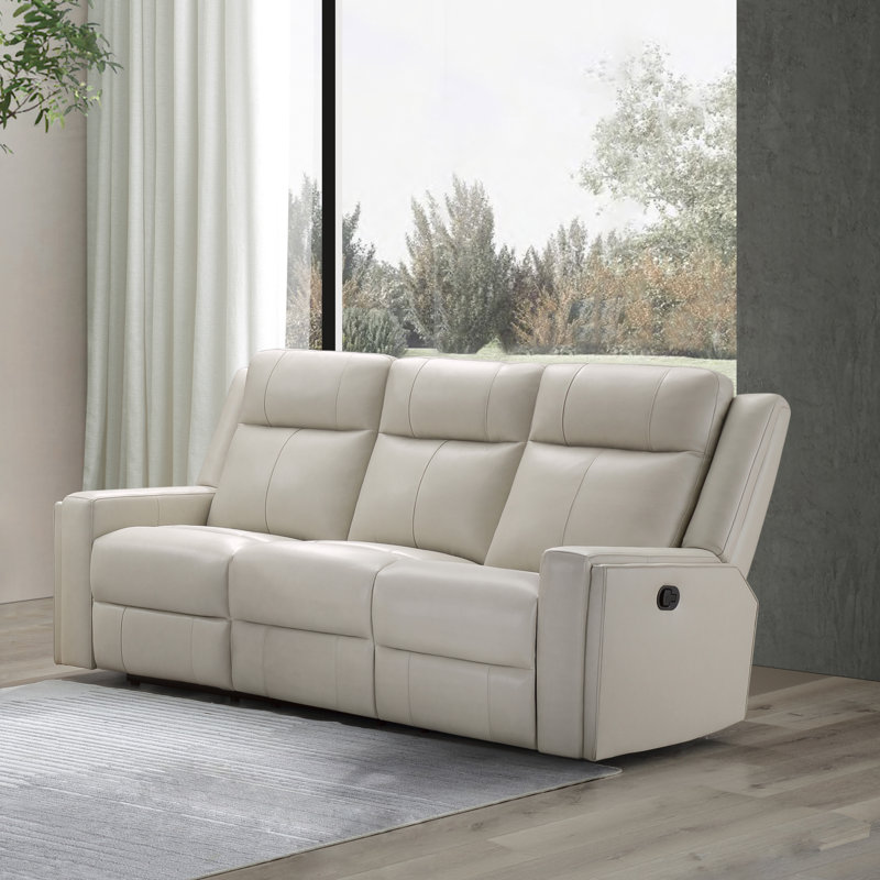 Ashlley 81.5'' Leather Reclining Sofa, Ivory Genuine Leather