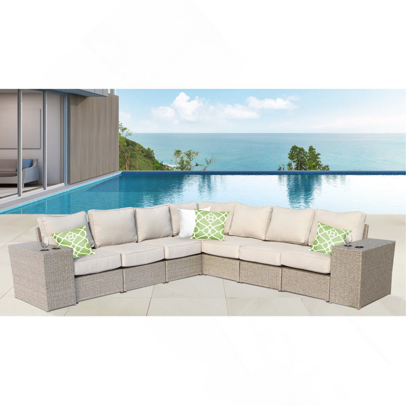 Outdoor Wicker 6-Person Sofa Set With Cushions, Fully Assembled
