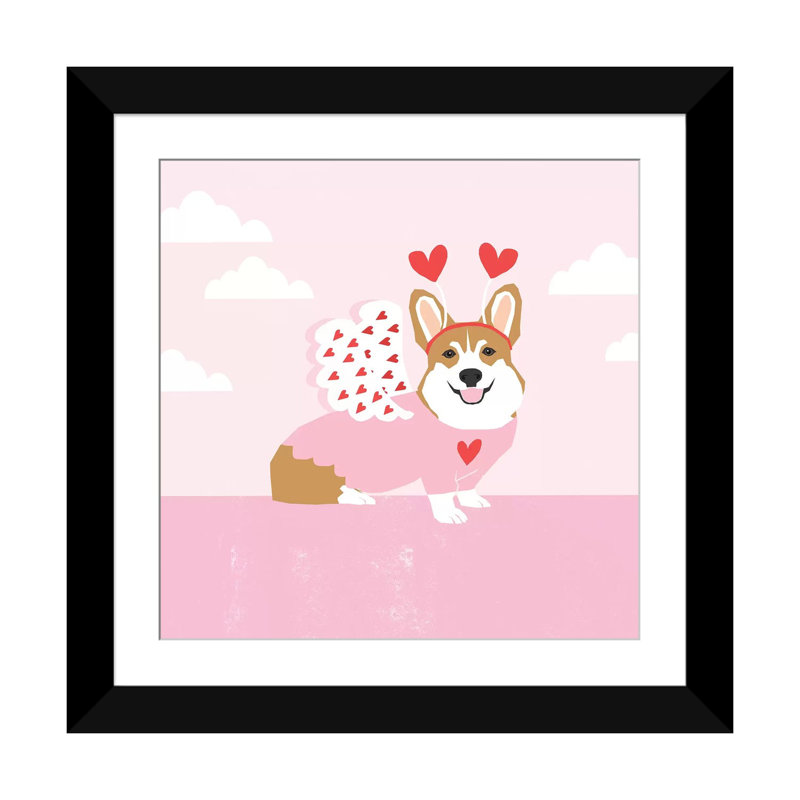 « corgi love bug », reproduction sur toile tendue Pet Friendly, H 24 po x l 24 po x P 1 po, Papier d'art encadré noir, Blanc