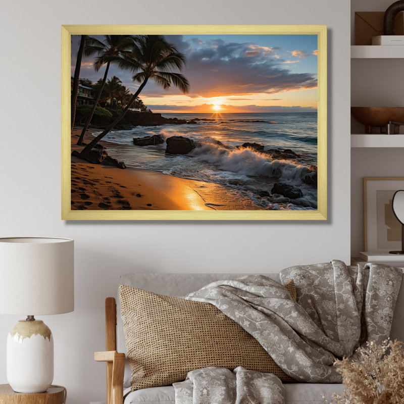 «Aloha Tropical Dreamscape I - Maui», art mural, Cadre doré, H 24 po x l 32 po x P 1 po