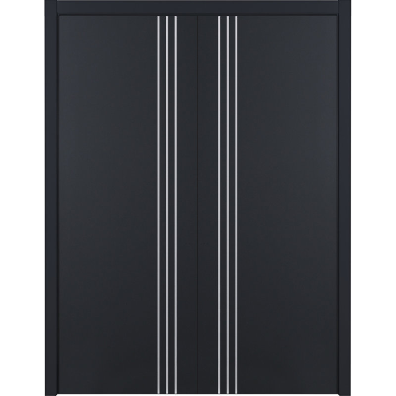 Glam G-Pro 004 Porte intérieure pré-suspendue en stratifié noir doux moderne moderne 64 po x 84 po, 64 po x 84 po, Réversible