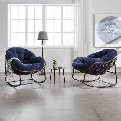 Chaise berçante d'extérieur en rotin, fauteuil inclinable et berçant rembourré pour le porche, salon, patio, jardin, rose