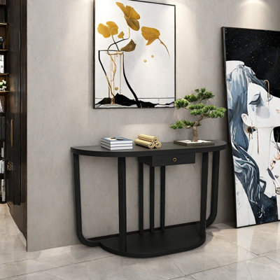 Table de couloir semi-circulaire en bois massif