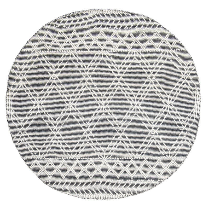 Hathorn Moroccan Trellis Handmade Tufted Black/White Wool Rug, Round 8'