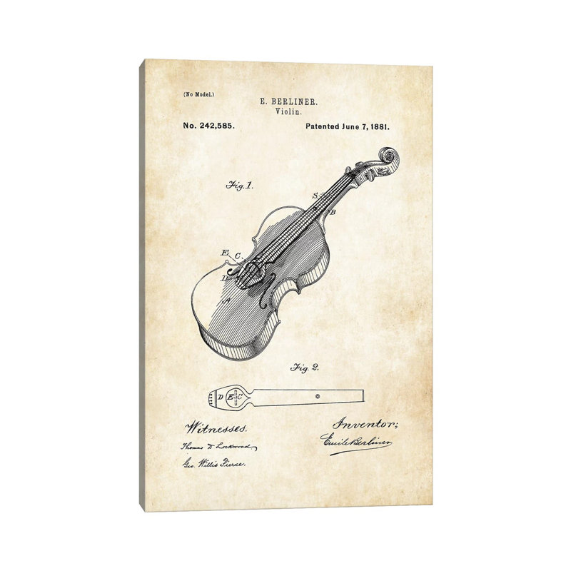 Violon par brevet77 - reproduction de dessin sur toile tendue, H 18 po x l 12 po x 1,5 po