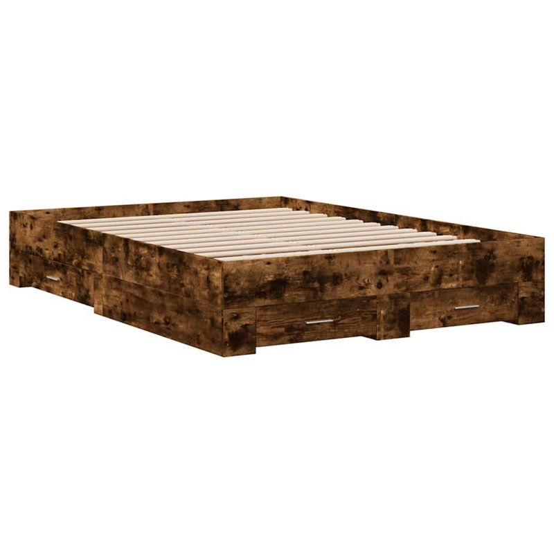 Yamna Engineered Wood Bed Frame, Smoked Oak, UK Double - DE 135 x 190 cm